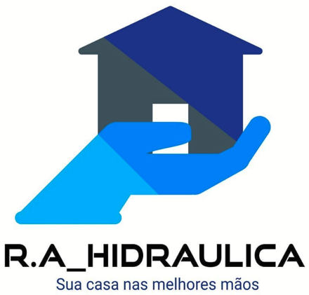 Logo R.A Hidráulica: mão sustentando uma casa